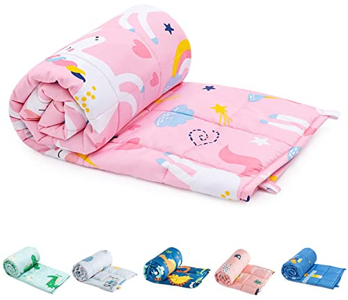 Sivio Weighted Blanket | 100% Cotton & Premium Glass Beads | 36x 48 5lbs | Washable Breathable Heavy Cooling Blanket for Hot & Cold| Pink Unicorn