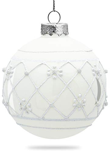 SIKORA Highlights 4er Set ausgefallene Christbaumkugeln besondere Weihnachtskugel Christbaumschmuck aus Glas Weiss 8cm, Farbe | Modell:Modell Wien Weiss, Höhe in cm:8 cm