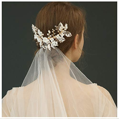 HONEY BEAR Damen Brautschmuck Haare Blume Haarkämme für Hochzeit, Kristall Strass mit Simulierte Perlen Haarschmuck, MEHRWEG (Blume 7)