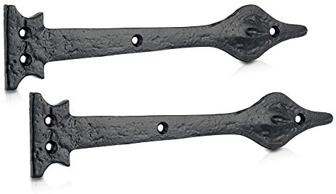 XFORT 263mm Light Duty Black Antique Hinge Front, Spear Head Cast Iron Decorative Hinge Front, Vintage Shed Door Hinge, Ornamental Tee Hinges, Rustic T Hinges, External Black Door Hinges [1 Pair]