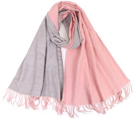 MEANBEAUTY Damen Kaschmir Schal Doppelseite Winterschal Wollschal Pashmina große Deckenschals Weihnachtsgeschenke-Rosa+Grau