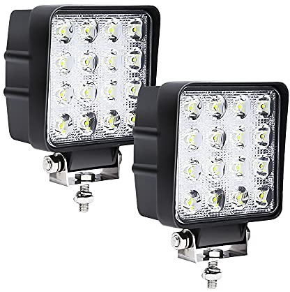 Einfeben - Faro de trabajo LED rectángulo IP67 impermeable 12 V 24 V faro LED para camión, Offroad, SUV, ATV, tractor de luz de marcha atrás (48 W 2 piezas)