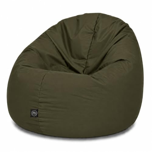 PATCH HOME Sitzsack 2 in 1 Sitzkissen Bodenkissen für Kinder bis 6 Jahren - Gaming mit Füllung Kissen Sessel BeanBag (Ø 100cm, Khaki)