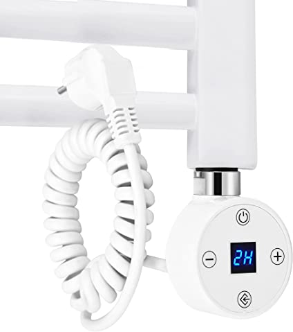 EMKE Heizstab 1200W für Badheizkörper, Heizpatrone aus Edelstahl für Handtuchheizkörper Elektrisch Heizkörper, Heizstab mit Thermostat und Temperaturregler Weiß