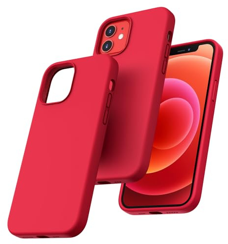 TOCOL für iPhone 12 Hülle Silikon, Stoßfest Anti-Rutsch Anti-Fingerabdruck Kratzfest Handyhülle für iPhone 12 Case, Rot