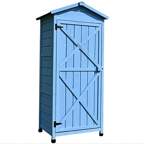ExpressLeopard Lagerschuppen, Vertikaler Outdoor-Multifunktionsschrank, Outdoor-Gartenwerkzeug-Organizer-Box, Für Garten, Hof, Rasen (Color : Blue, S : 155.5x64cm)