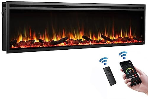 FLAMME 72/183cm Castello Slim Frame Recessed Media Wall Inset Electric Fireplace with Multi Flame Colours 750W/1500W
