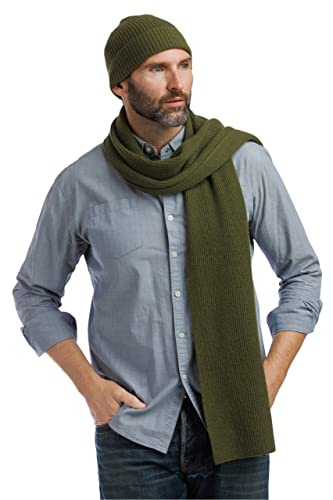 Fishers Finery Men's 100% Cashmere Ribbed Knit Hat and Scarf Set; Gift Box