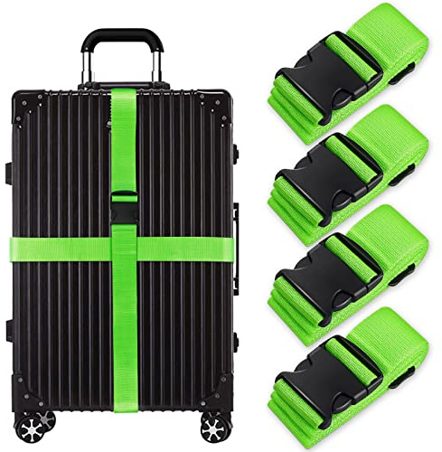 Koffergurten Set, Gepäckbande, Kofferbände, Koffergurten Personalisierte Identifikation Verstellbare Rutschfestes Reisezube (Grün, 4 Stück Set)