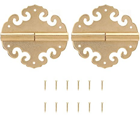 Confezione da 2 cerniere decorative antiche Design modello Cerniera in ottone anticato cinese per mobili Porta del cassetto dell'armadio Portagioielli Confezione regalo Cerniera goffrata in rame (colo
