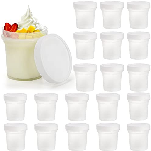 Peohud 20 Pack Ice Cream Containers with Lid, 10 Oz Small Freezer Jam Containers with Screw Top Lid, Reusable Plastic Leak Proof Food Storage Jars for Fruits, Pudding, Reusable Takeout Soup Container