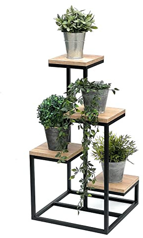 DanDiBo Blomstrappa i metall, svart, trä, 75 cm, växttrappa, blomställ, 96355, blompelare, modernt växtställ, blompall