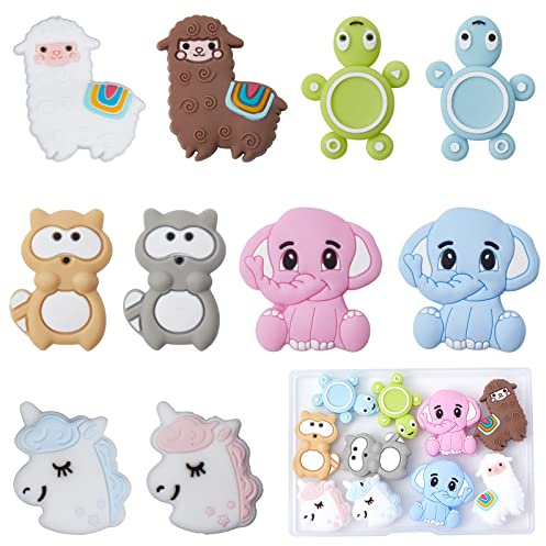 SUNNYCLUE 1 Box 10 Stück Silikonperlen Tierformen Schildkröte Silikone Lose Perlen Für Die Schmuckherstellung Schafe Schlüsselanhänger Einhorn Lanyard Elefant Perlen Großes Geflochtenes Armband Halske
