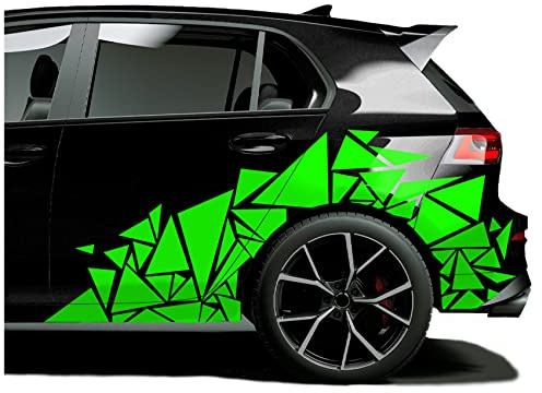 XXL Autoaufkleber Dreiecke 2er Set je 60x120cm geometrisches Design Auto Seite Motorrad Bus Sticker Kfz Zubehör Camouflage Tuning Dekor KX075 (Grün)