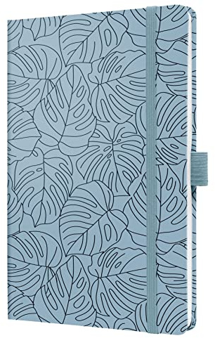 Sigel Notizbuch Jolie A5 liniert Tagebuch Hellblau Schwarz Hardcover | JN353, Gummiband, Stifteschlaufe, Einstecktasche, vegan, nachhaltiges Papier
