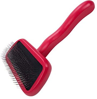 Chris Christensen Karben II Slicker Brush for Dogs, Groom Like a Professional, Ideal For All Coat Types, Remove Shedding Coat, Tangles and Dead Undercoat, 17 mm Stainless Steel Pins, Red, Small