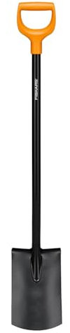 Fiskars Gärtnerspaten für weiche, steinarme Böden, Rund, Länge 116,6 cm, Hochwertiges Stahl-Blatt/Kunststoff-Stiel, Schwarz/Orange, Solid, 1066717