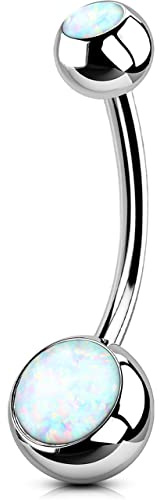 OUFER 14G 14mm Piercing per Ombelico Anello Titanio Palline Balls Pantaloncini Extra Lungo Short Long Bananabells Navel Pircing Anelli Doppio Bianco Opal 1,6 mm, Barbell Belly Button Jewellery