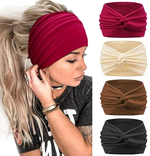 Kavya Haarband Stirnband Damen Extra Breit Haarbänder 4 Pcs 7'' Headband Elastische Haarreifen Yoga Sport Haarschmuck Damen