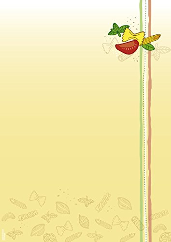 Designpapier Nudelzeit DP1883 – 25 Blatt Briefpapier – Hochwertiges Motivpapier Speisekarte, Menükarte, Restaurant, Nudeln, Pasta – Laser- & Inkjetdrucker geeignet – Druckerpapier A4 90g/m²