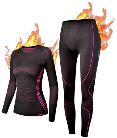 NOOYME Thermal Underwear Womens, Anti-Bacterial Ski Base Layers Women, Breathable Thermal Base Layer, Wicking Long Johns Base Layer Womens Quick Dry Winter Ladies Thermal Underwear for Sport Yoga Run
