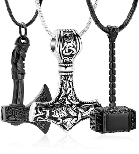 Minikremering Thor yxa kremering smycken för aska för kvinnor män viking smycken minnesmärke hänge urna halsband för älskade askhållare, metall, inte