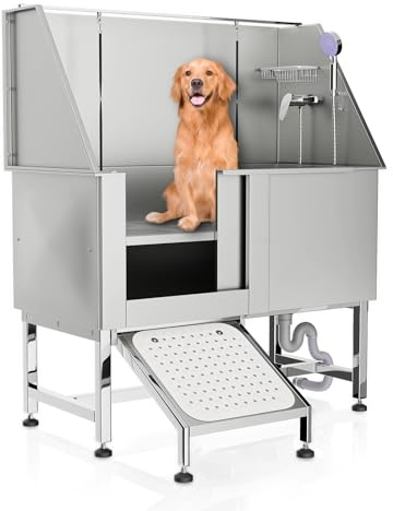 MoNiBloom 50 Dog Bath Tubs for Large Dogs, Professional Stainless Steel Pet Grooming Tub w/Complete Accessories & Ramp, Dog Washing Station for Domestic and Professional Use, 250 lbs Capacity