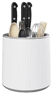 3 in 1 Kitchen Utensil Holder, Rotating Universal Knife Holder, Space Saving Countertop Knife Organizer, No Knife Removable Knife Storage for Easy Cleaning (White Green) (White)