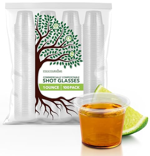 Stock Your Home 100 Pcs Clear Shot Glasses 1 oz Disposable Cups for Jello Sauce Condiments