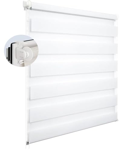 Thermorollo ohne Bohren 80 x 70 cm Hitzeschutz, Sichtschutz Duo Rollo Sonnenschutzrollo inklusive Montagematerial für Fenster & Tür, Weiß