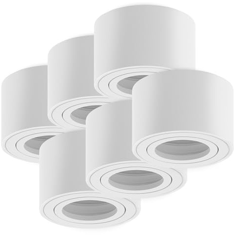 Oktaplex 6 Stück Aufbauleuchte Lile S für 230V LED-Module Aufbaustrahler | rund weiß, Aluminium, IP20, Ø50 mm LED-Module, 30° schwenkbar, Direktanschluss 230V, flache Bauhöhe 50 mm