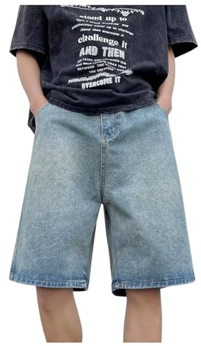Rrongwn Jeans Shorts Men's Jorts Baggy Shorts Y2k Hip Hop Vintage Denim Shorts Bermuda Casual Teenager Boys Streetwear with Wide Leg Street Dance Trousers Jeans Shorts