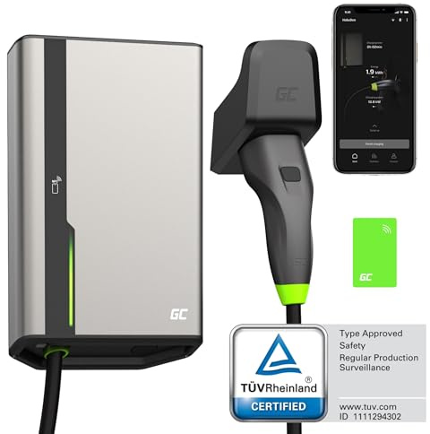 Green Cell GC HabuDen Wallbox 22kW 32A 5m NFC RFID Tipo 2 Cable EV Estación de Carga para Vehículos Eléctricos con GC App Bluetooth WiFi Carga de Coche con 22kW / 11kW / 7,2kW / 3,6kW