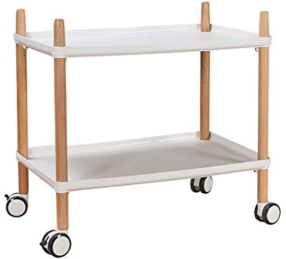 YAOSHER Lagerwagen, Servierwagen, 2-lagiger Teewagen, Holzhalterung, Tablett aus Polypropylen, 4 Universalräder mit Feststellrädern, für Küchen, Hotels, Restaurants und Pflegehe