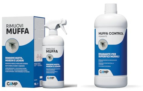 CAMP Trattamento Completo Rimuovi Muffa, 750ml + Muffa Control Risanante, 1 L - Rimuove rapidamente muffe, muschi e licheni, Risana le superfici, Efficacia Duratura