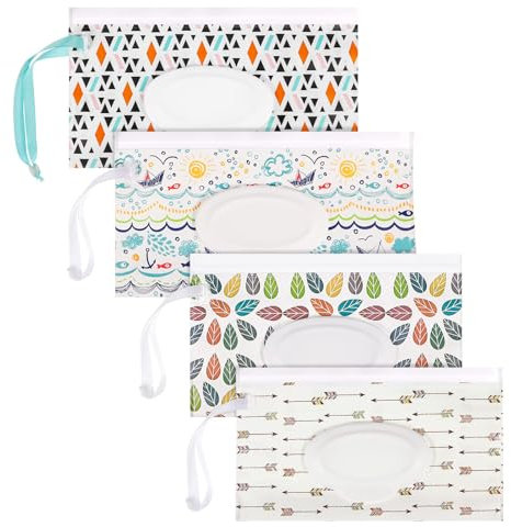 Pochette Lingettes Bébé,4 PCS Boite Lingettes Humides Réutilisable Boite Lingette Bebe Sac à Lingettes Mouillées Boîte Lingette Bébé de Rangement Boîte à Lingettes Bébé pour Voyage