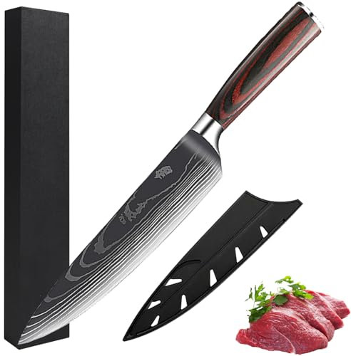 Camkum Kochmesser Scharfe, 8 Zoll Küchenmesser in Geschenkbox, Fleischmesser Japanisches Messer aus Hochwertigem Edelstahl, Ergonomischer Griff, mit Scheide