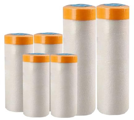 LHKveritas 6 Rouleaux Masker avec Ruban de Masquage,Ruban de Masquage Peinture avec Bâche de Protection en Plastique, Ruban Film Adhesif pour Peinture/Meuble/Sol de Protection