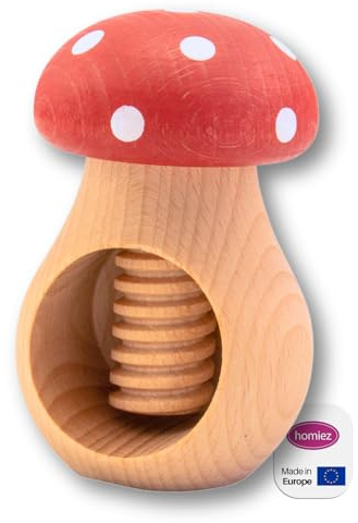 homiez Nussknacker Pilz für Walnüsse und Haselnüsse | aus naturbelassenem Buchenholz mit Schraubgewinde | Walnussknacker Holz auch geeignet als Deko oder Geschenk (Fliegenpilz, 1 Stück)