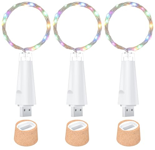 Ceepko Guirlande Bouteille USB Rechargeable LED Bouchon 20 LEDs Fil de Cuivre pour Décoration Bouteille Vin Table Fête DIY