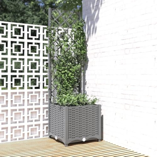 Cinyiqo Jardinière avec Treillis Gris Clair 40x40x136 cm PP,Jardiniere sur Pieds,Bac avec Treillis,Jardiniere Terrasse