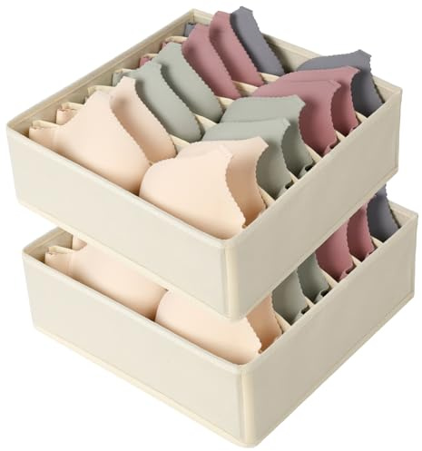 AiQInu Organizador Sujetadores Cajones,2 Pcs 7 Celdas Organizador Ropa Interior Plegable con Cremalleras, Organizador Armario con Compartimento para Sujetador,Calcetines,Corbatas