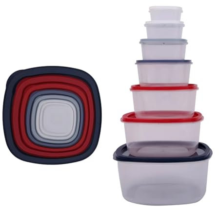 Best House | 7 in 1 Food Storage Containers Set | Square | Multicolor | 7 in 1 | With Lids | Bowls | Space Saving Nesting Design | BPA Free | Microwave Freezer & Dishwasher Safe - Set of 7 Pcs
