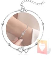 vidonio Armband Damen 925 Sterling Silber mit zwei ineinander verschlungenen Herzen, Herz Armband mit Cubic Zirkonia, verstellbar armbänder damen Freundschaftsarmband Geschenk für Sie Frauen