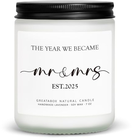Wedding Gifts for Couples 2025, Mr and Mrs Gifts, Bridal Shower, Wedding Shower Registry Presents for Bride & Groom Newlyweds, 7oz Soy Wax Lavender Scented Candle