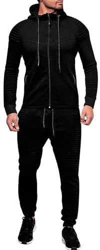QUNERY Conjunto Deporte Hombre 5 Piezas Sudadera Cremallera y Pantalones Deportivos Chandal Hombre Completo Otoño Invierno para Fútbol Baloncesto Tenis Jogging Negro XXL