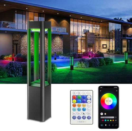 Yotivki Smart Outdoor Bollard Lights, RGBCW Colour Changing LED Pathway Lights with App & Voice Control, IP65 Waterproof 2700K-6500K Dimmable Garden Lamp Post for Driveway and Landscape Lighting