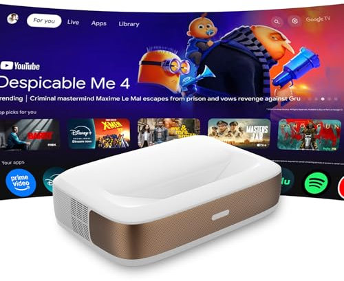 [Global Google TV] Projecteur Intelligent Mini UST Triple Laser WUPRO Cinema G3, 600 Lumens ANSI, Mise au Point Automatique 1080P pour Cinéma Maison, Extérieur (White)