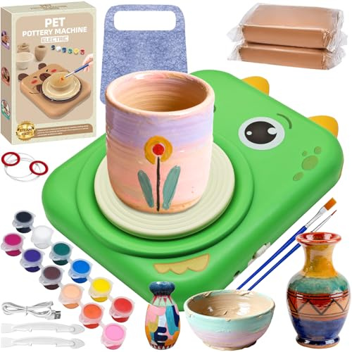 Lets Joy Töpferset für Kinder, Töpferset Drehscheibe, Mini Töpferscheibe mit Töpferton, DIY Töpferscheibe Elektrische Kreative Geschenke Töpfern Bastelset mit Zubehör