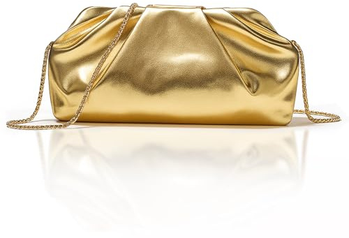YONEEKSS Clutch Bag for Women, PU Leather Pleated Evening Shoulder Crossbody Purse for Wedding Party Dinner (gold)